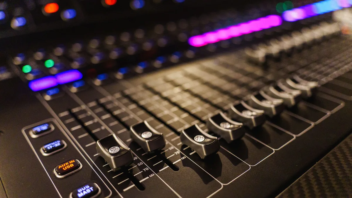 A studio mixing console — illustrative of music production, not GTA 6 content.